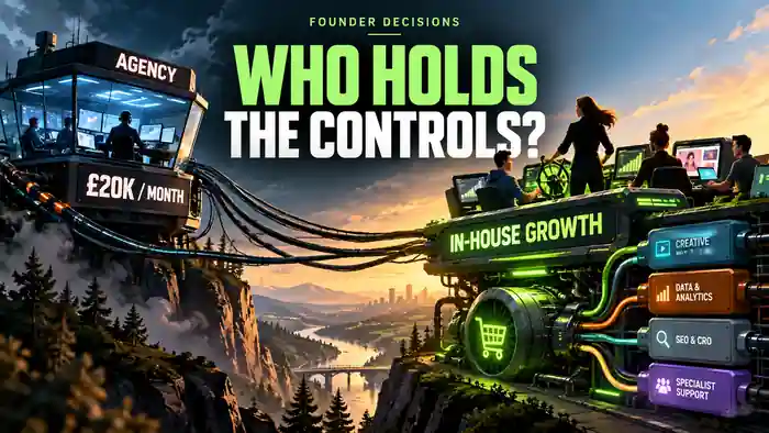 A brand weighs an external agency control tower against an internally led growth team with specialist support.